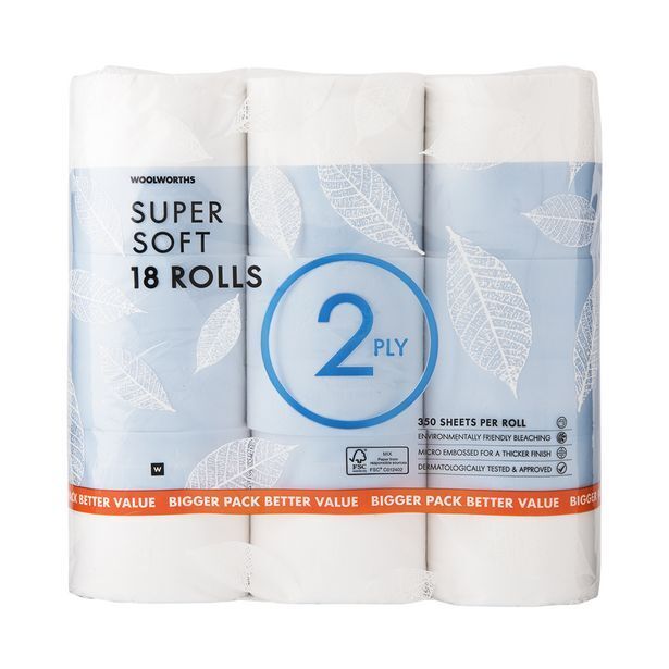 Bulk super soft 2 ply toilet paper 18 pk offer at Woolworths