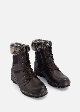 Soft & flexy faux fur lace-up combat boots