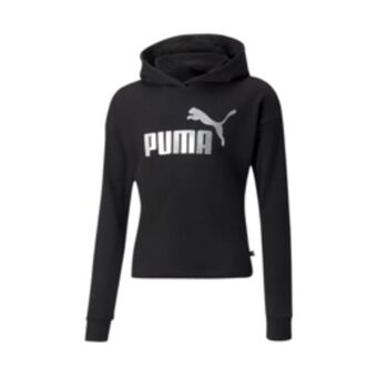 Girls puma essentials logo cropped black hoodie