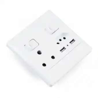 Switched socket, 1 x 3pin, 1 x euro, 2 x usb
