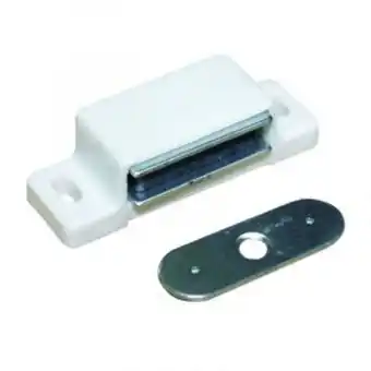 Magnetic catch, white, plastic, 2 pieces