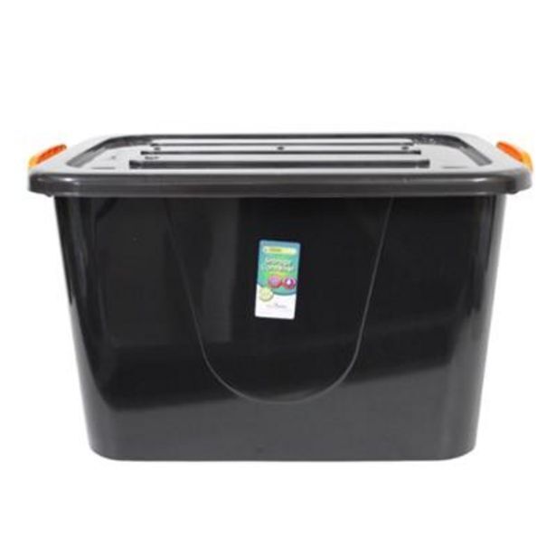Storage box with lock lid & wheels 85lt black offer at West Pack Lifestyle