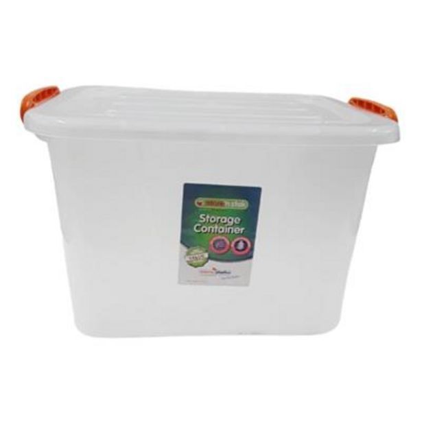 Storage box with lock lid & wheels 42lt clear offer at West Pack Lifestyle