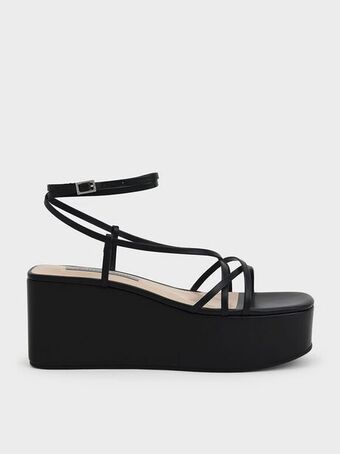 Charles & Keith Ankle strap platform wedges - black offer