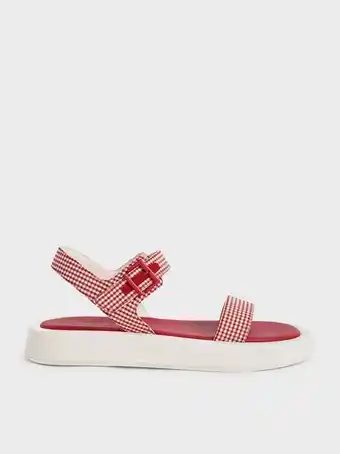 Charles & Keith Check-print buckled ankle strap flatform sandals - red offer