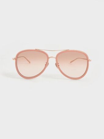 Charles & Keith Recycled acetate gradient tint aviator sunglasses - pink offer