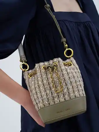 Charles & Keith Dancer chunky chain tweed bucket bag - taupe offer
