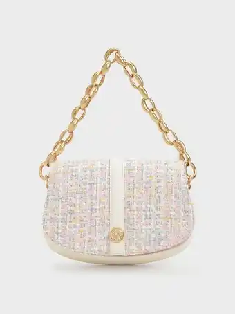 Charles & Keith Blair chain handle tweed shoulder bag - light pink offer