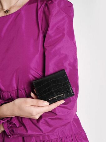 Charles & Keith Croc-effect small wallet - black offer