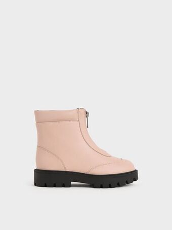 Charles & Keith Girl's front zip ankle boots - light pink offer