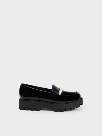 Charles & Keith Girls' patent pearl-embellished loafers - black offer