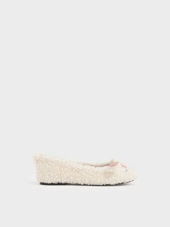 Charles & Keith Girls' nellie the lamb furry ballerina flats - beige offer