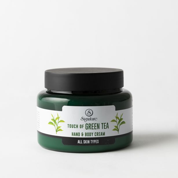 Touch of green tea hand and body lotion jar offer at Signature Cosmetics