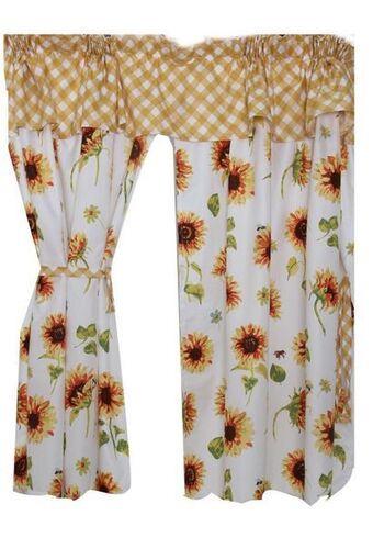 Sunflower bee cafe curtain with valance l120xw220cm