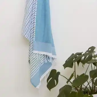 Cotton bay striped fouta with toweling backing