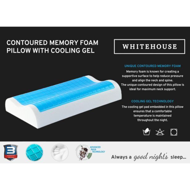 Contoured memory foam pillow with cooling gel pad offer at Whitehouse