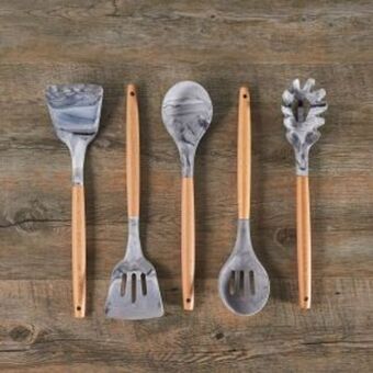 Adams Discount Centre Ciroa marble dipped utensil 5 piece set - grey offer
