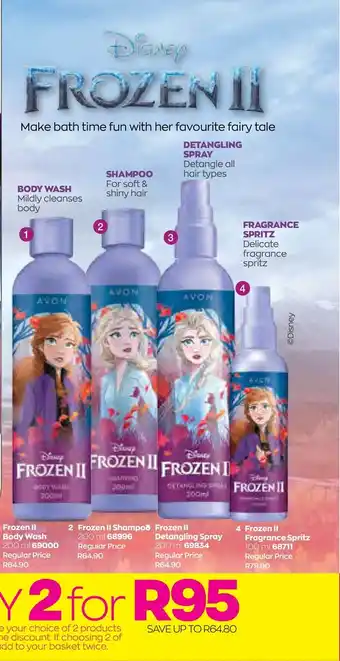 AVON Frozen II Bodywash, Shampoo, Detangling Spray % Fragrance Spritz offer