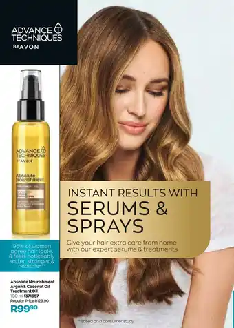 AVON Advance Techniques Absolute Nourishment Argan & Coconut Oil Treatment Oil 100ml offer