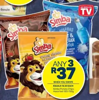 Pick n Pay Simba Potato Chips 3 x 120g-132g offer