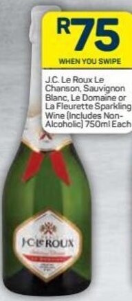 Pick n Pay J.C. Le Roux Le Chanson, Sauvignon Blanc, Le Domaine or La Fleurette Sparkling Wine 750ml offer
