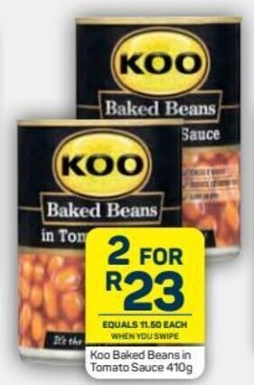 Pick n Pay Koo Baked Beans in Tomato Sauce 2 x 410g offer