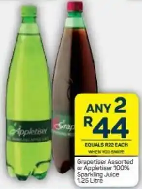 Pick n Pay Grapetiser or Appltiser Sparkling Juice 2 x 1.25L offer