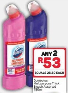 Pick n Pay Domestos Multipurpose Thick Bleach 2 x 750ml offer