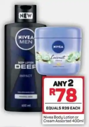 Pick n Pay Nivea Body Lotion or Cream 2 x 400ml offer