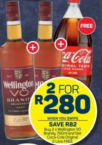 Pick n Pay Wellington VO Brandy 2 x 750ml + Coca-Cola Original 2L offer