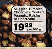 Food Lover's Market Nuggles Tumbles: Chocolate Coated Peanuts, Raisins Or Shortcake-Per 100g offer
