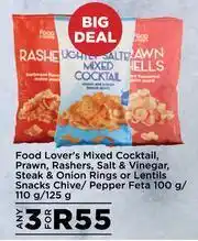 Food Lover's Market Food Lover's Mixed Cocktail,Prawn,Rashers,Salt & Vinegar,Steak & Onion Rings-For 3 x 100g/110g/125g offer