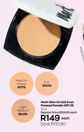 AVON Mark Glow On Get Even Pressed Powder SPF 35 offer