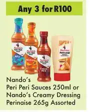 Game Nando's Peri Peri Sauces 250ml Or Nando's Creamy Dressing Parinaise 265g Assorted-For Any 3 offer