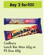 Game Cadbury Lunch Bar Max 62g Or PS Duo 60g-For Any 2 offer