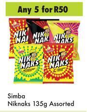 Game Simba Nik Naks Assorted-For 5 x 135g offer