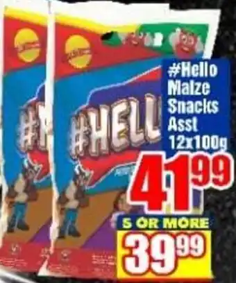 Three Star Cash and Carry #Hello Malze Snacks Asst 12 x 100g offer