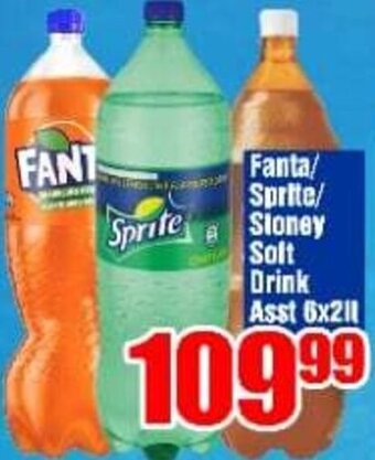 Three Star Cash and Carry Fanta/Sprite/Sloney Soft Drink Asst 6x2lt offer