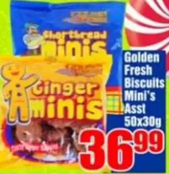 Three Star Cash and Carry Golden Fresh Biscuits Mini's Asst 50x30g offer