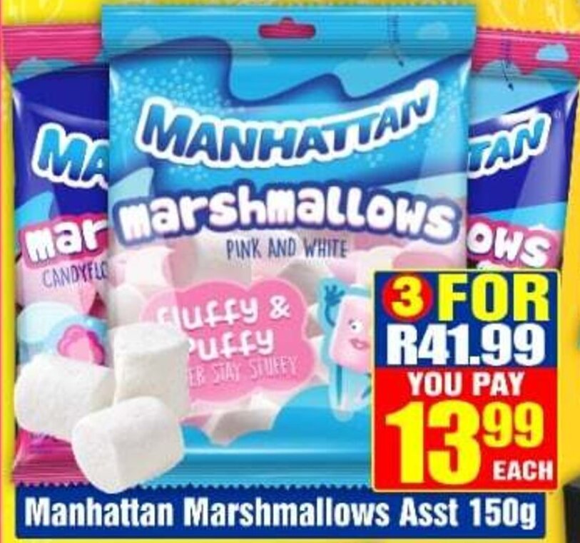 Manhattan Marshmallows Asst 150g offer at Three Star Cash and Carry
