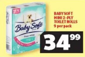 Baby Soft Mini 2-Ply Toilet Rolls 9 per pack
