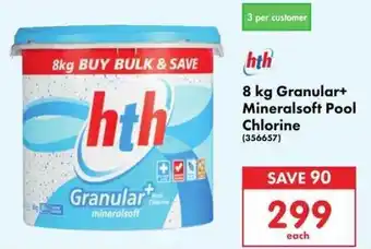 Makro Granular+ Mineralsoft Pool Chlorine hth 8kg offer