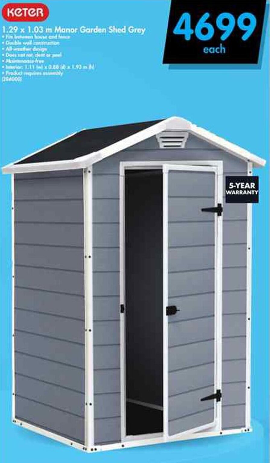 Keter Manor Garden shed Grey 1.29 x 1.03m offer at Makro