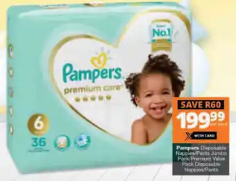 Checkers Pampers Disposable Napies / Pants Jumbo Pack / Premium Value Pack offer
