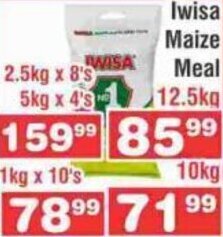 Advance Cash n Carry Iwisa Maize Meal 2.5kg x 8's / 5kg x 4's offer