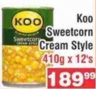 Advance Cash n Carry Koo Sweetcorn Cream Style 410g x 12's offer
