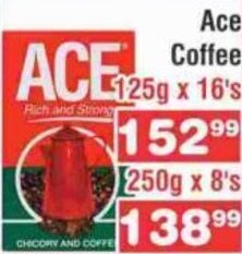 Advance Cash n Carry Ace Coffee 125g x 16's offer
