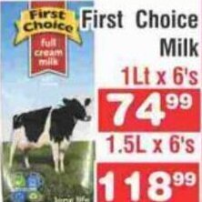 Advance Cash n Carry First Choice Milk 1lt x 6's offer