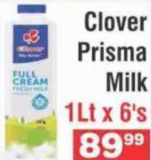 Advance Cash n Carry Clover Prisma Milk 1lt x 6's offer