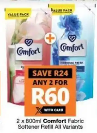 Checkers Comfort Fabric Softener Refill All Variants 2 x 800ml offer